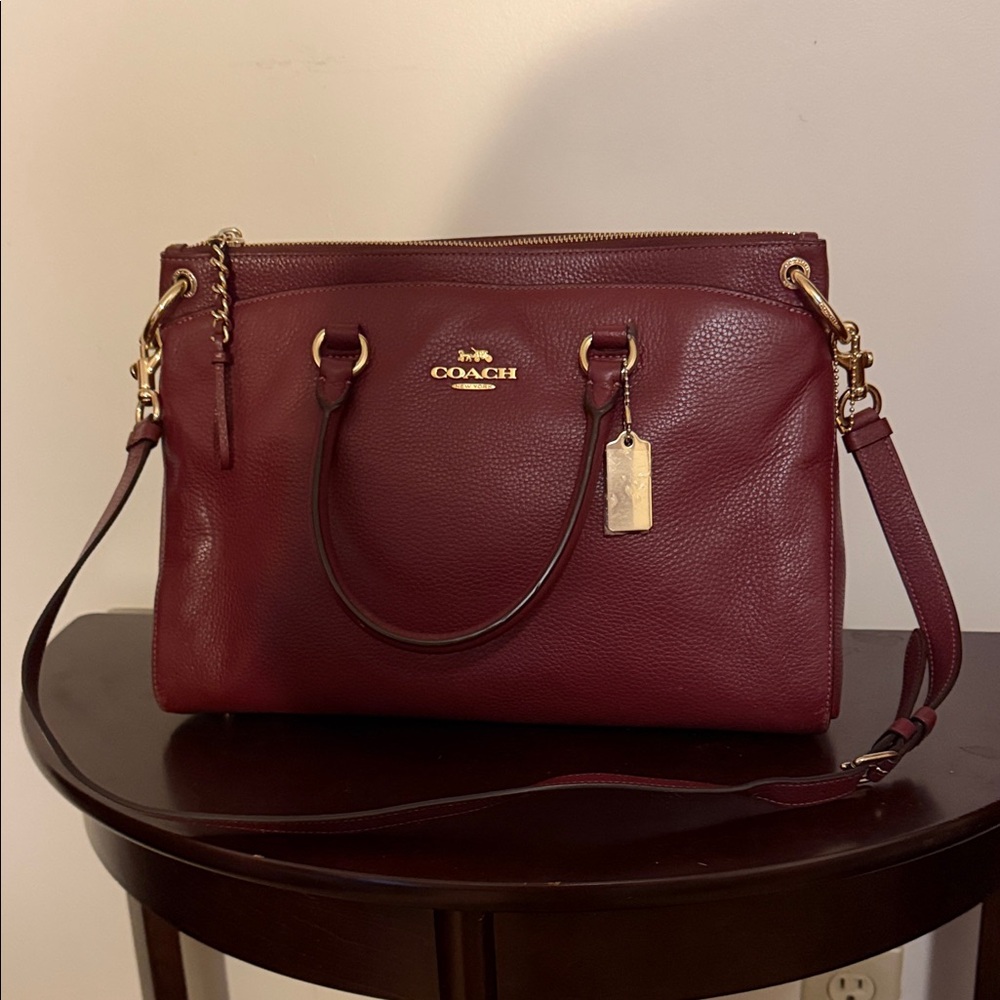 Coach Maroon Leather Satchel with Gold Accents